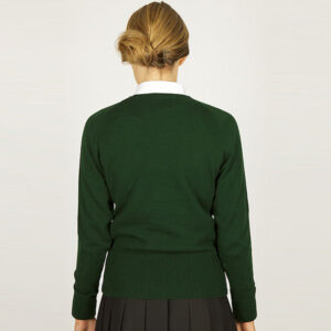 Girls Bottle Green V-Neck Knited Jumper