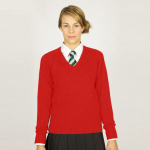 Girls Red V-Neck Knited Jumper